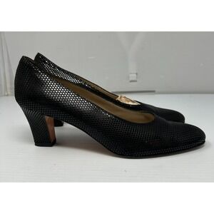 Vintage Salvatore Ferragamo‎ Pumps Womens 10.5 Black Snakeskin Leather Slip On